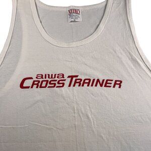 VTG Aiwa Audio System Shirt Mens XL White Cross Trainer Tank Top Workout Gym Y2K